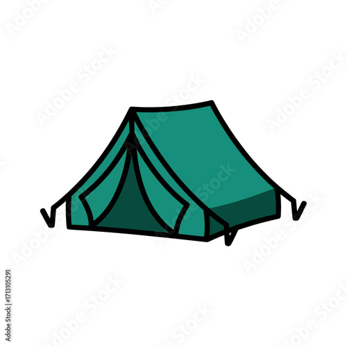 Green canvas camping tent with stakes and guy lines for outdoor adventures vector