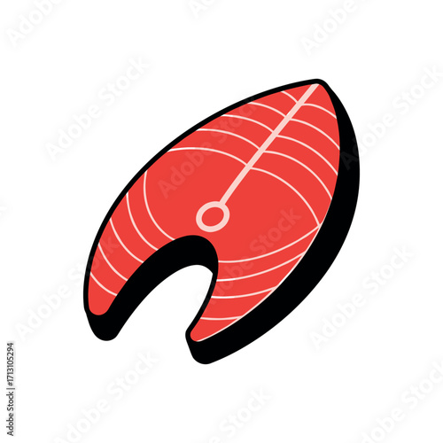 Slicing fresh salmon fillet in a culinary studio food photography modern kitchen top-down perspective. Vector illustration