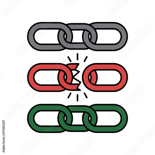 Broken chain link symbol representing failure weakness disconnection and disruption vector