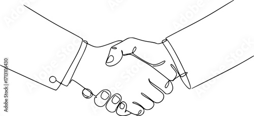 Line drawing of two hands shaking in agreement  