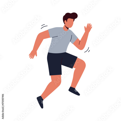 Running man in sportswear urban setting digital illustration energetic vibe side angle fitness concept. Vector illustration