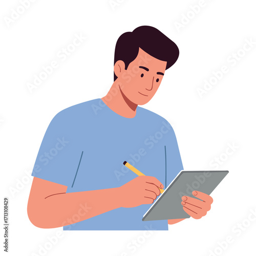 Creative individual engaging in digital illustration home office graphic content modern environment perspective. Vector illustration