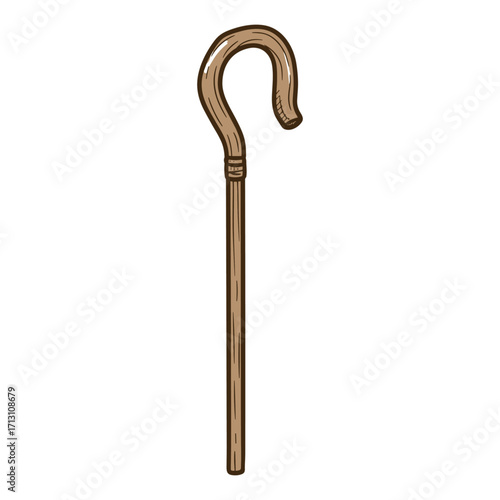 Exploring the use of a shepherd's crook for herding livestock in rural settings illustration nature. Vector illustration