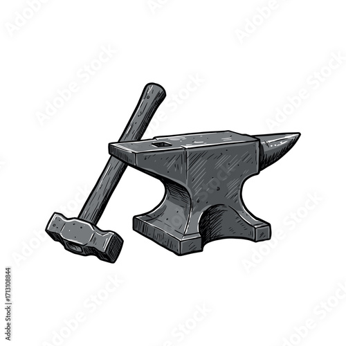 Forging metal tools traditional workshop artwork craftsmanship blacksmithing techniques. Vector illustration
