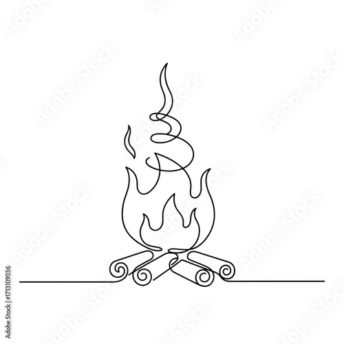 Simple line drawing of campfire with flames and logs  