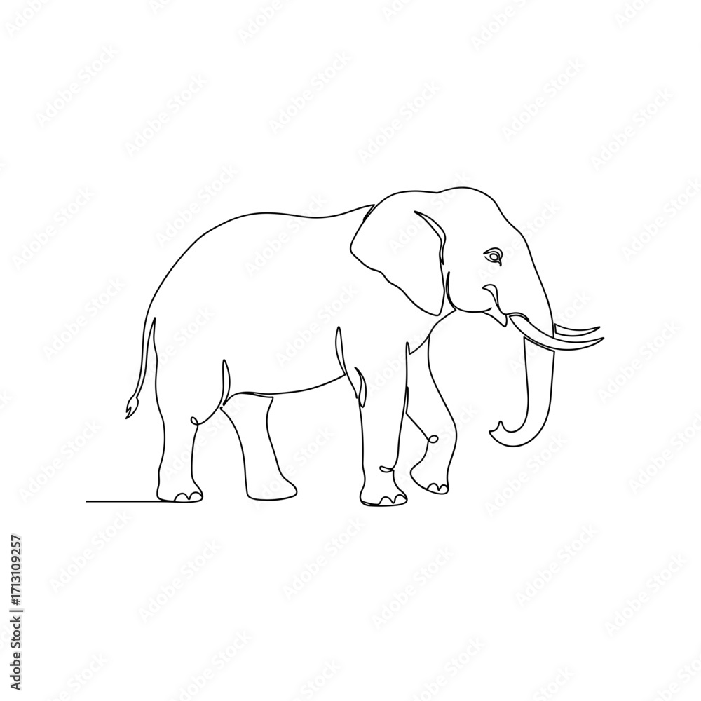 Obraz premium Simple line drawing of an elephant standing on white background 