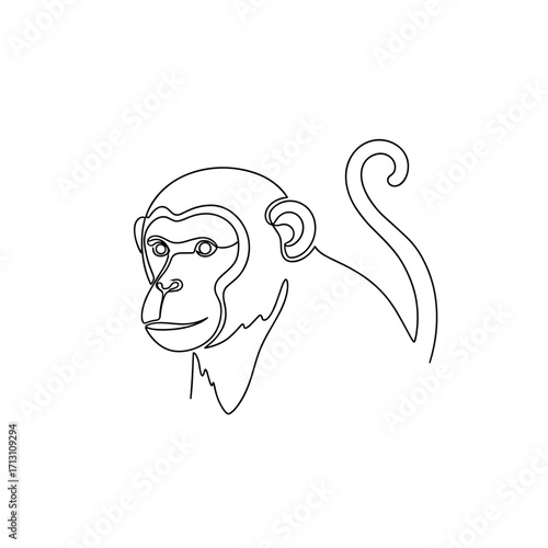 Line art monkey illustration in minimalist style on white background  