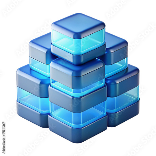 3D Illustrative visual representation of interconnected data blocks forming a structured digital database archive or cloud storage system emphasizing data security and technological advancement