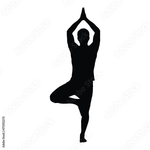 A person practicing a tree pose yoga position silhouette