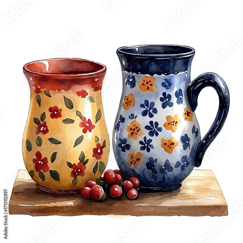 watercolor of German Festive Mugs, vector, isolated on a white background.