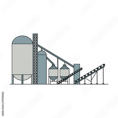 Industrial processing facility manufacturing plant infographic urban environment side view automation in production. Vector illustration