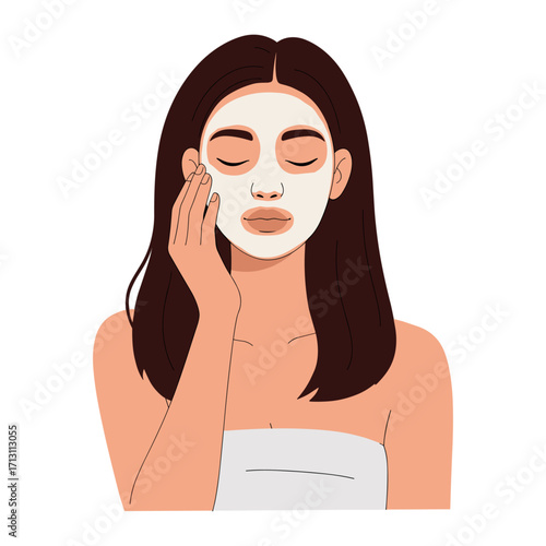 Relaxing facial treatment at home skincare session digital illustration calm atmosphere perspective self-care concept. Vector illustration