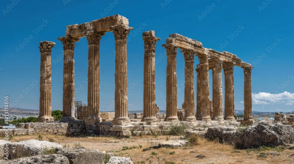 Fototapeta premium Ancient stone columns under a clear sky