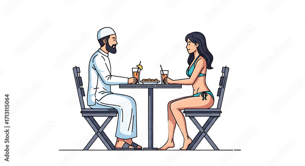 Fototapeta premium Couple Enjoying a Meal Together at a Table with Drinks