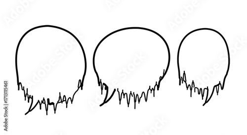 Three simple hand-drawn speech bubbles with jagged bottoms.