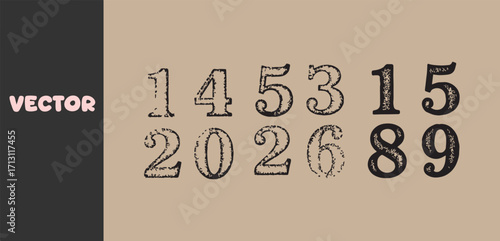 Distressed vintage numbers in a grunge style vector illustration