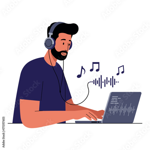 Creating music beats home studio digital art indoor environment music production concept. Vector illustration