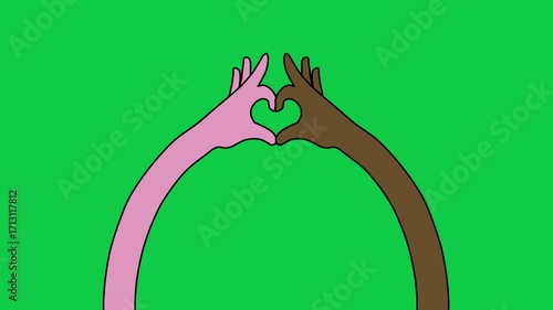 Cartoon Hands Creating a Heart Shape Gesture on Green Screen