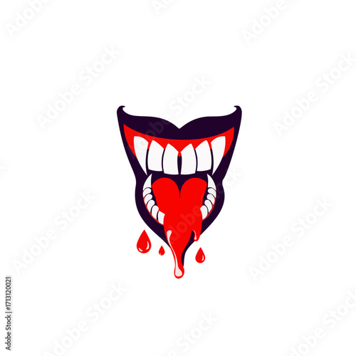 vector illustration Stylized vampire mouth with fangs and dripping blood for Halloween on transparent background