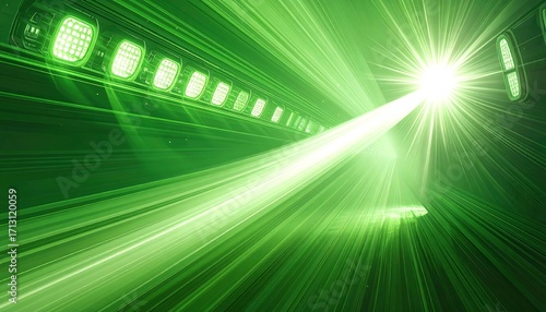 Green laser tunnel with lights