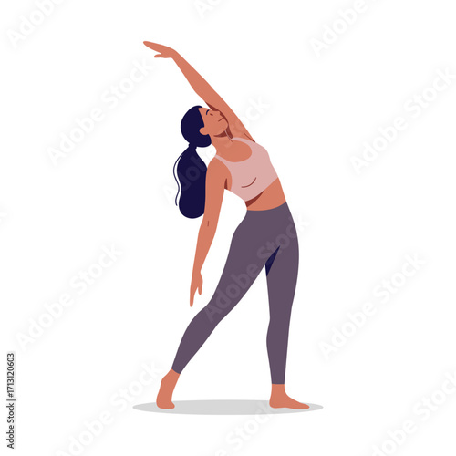 Yoga stretching exercise indoor studio digital illustration serene environment side view health and wellness concept. Vector illustration