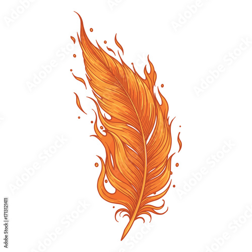 Dynamic fire-inspired feather art digital illustration vibrant colors creative environment. Vector illustration