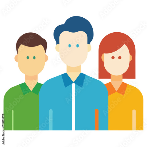 Diverse group of three people represented by flat icons