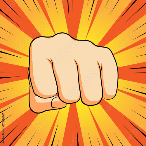 Retro hand punch action comic illustration