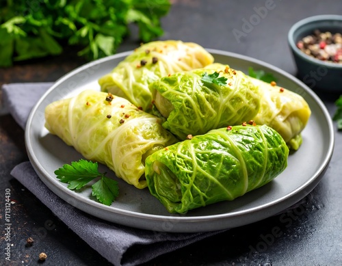 Savory cabbage rolls on plate