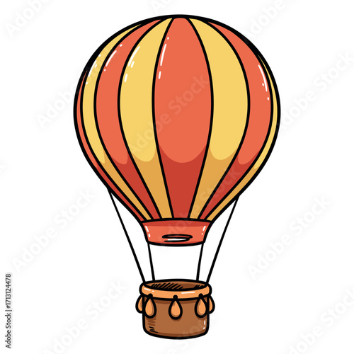 Hot air balloon adventure countryside illustration bright colors aerial view fun experience. Vector illustration