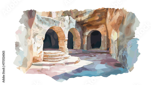 Hal Saflieni Hypogeum. Hal Saflieni Hypogeum watercolor vector illustration