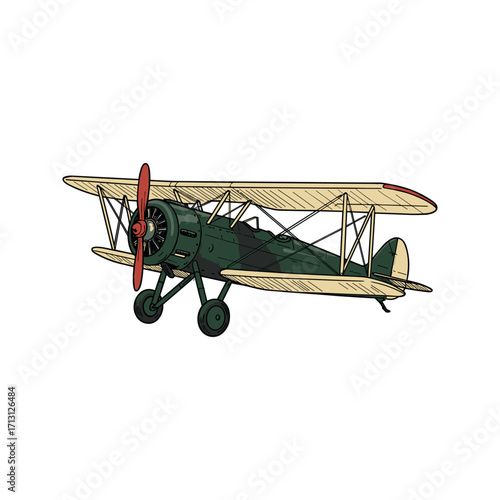 Stunning vintage biplane flying over a scenic landscape retro illustration air travel adventure. Vector illustration