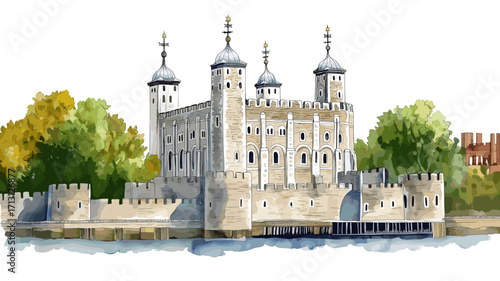Tower of London. Tower of London watercolor vector illustration