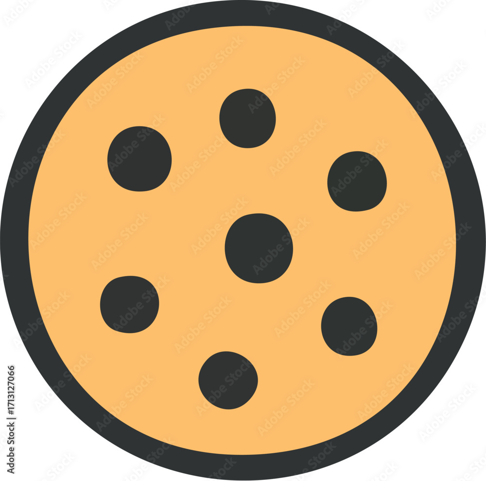 Fototapeta premium Simple Round Cookie Icon with Dark Chocolate Chips.