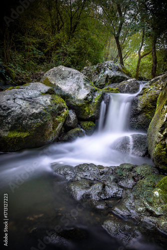 wild mountain stream over limestone rocks