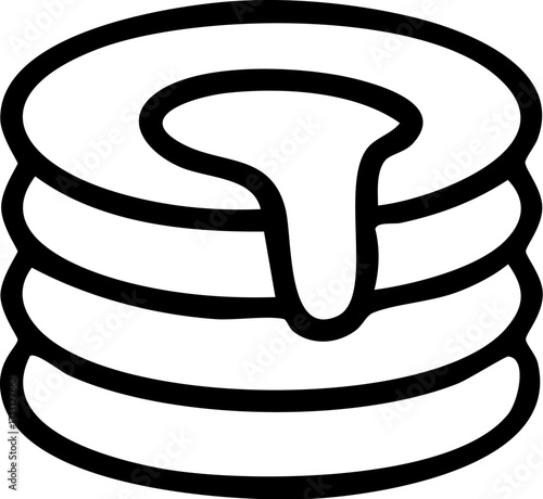 Stack of pancakes with syrup line art icon.