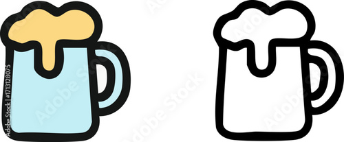 Two Beer Mugs with Foam Icons.