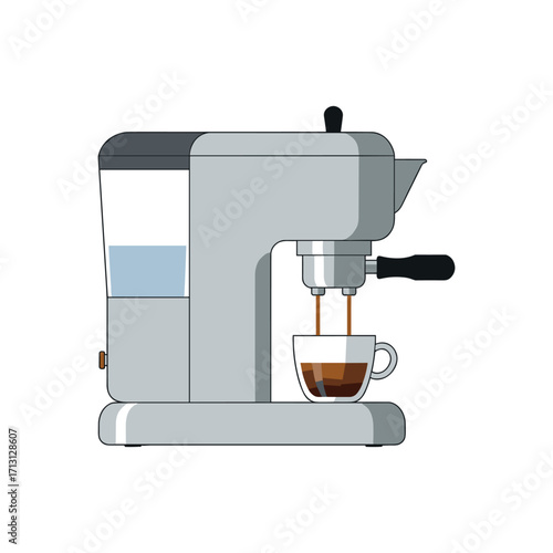 Brewing fresh espresso home kitchen digital illustration modern environment coffee culture. Vector illustration