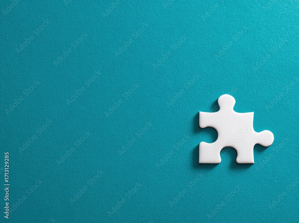Obraz premium Single white puzzle piece on teal background