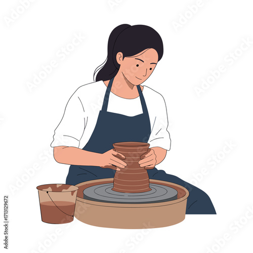 Pottery making workshop art studio illustration creative environment craftsmanship and skill. Vector illustration
