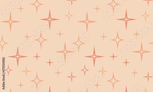Seamless pattern with brown and beige, orange, terracotta  shining stars. Good night children's, boho trendy  illustration in soft pastel color, pajamas print.
