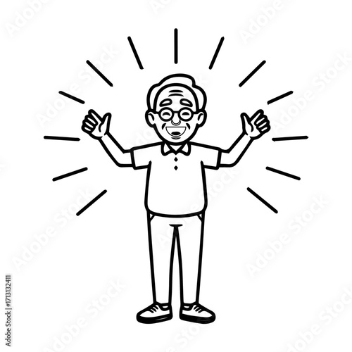 Grandfather radiates positivity and warmth, a heartwarming illustration of joy and optimism, perfect for family-themed projects, showcasing love and connection