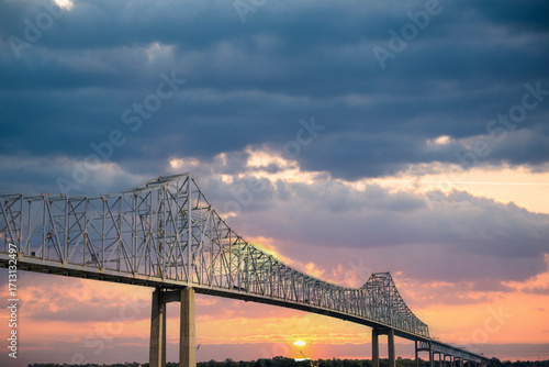 Fotografie The Commodore Barry Bridge over the Delaware River at Subaru Park in Chester Pen