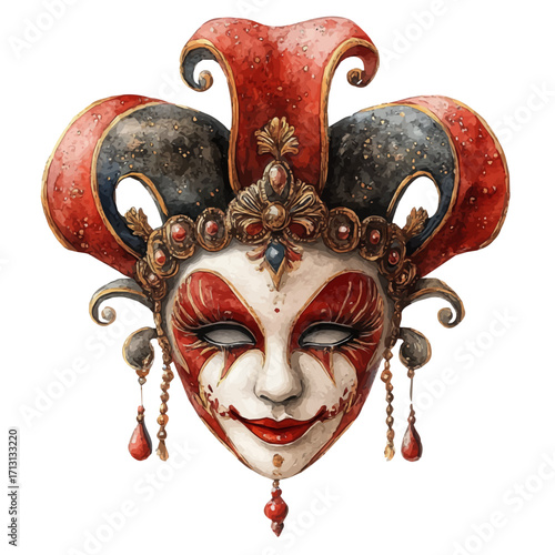 Carnival Mask, watercolor vector, isolated on a white background.
