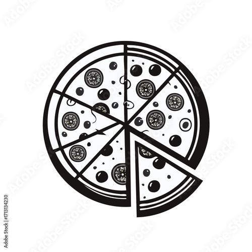 Stylized Pizza With Eyes And Olives Graphic Illustration