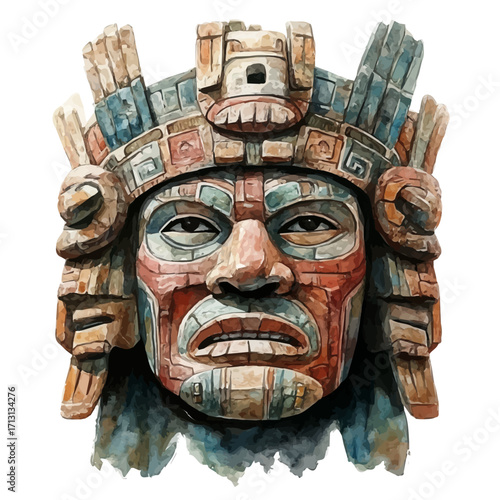 Bolivian Ritual Masks, watercolor vector, isolated on a white background.