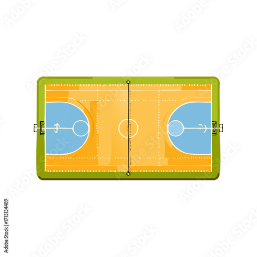 Hand drawn basketball court illustration aerial top down view for sports game strategy
