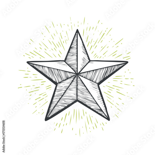 Hand Drawn Five Pointed Starburst Illustration Sketch Style