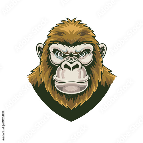 Intense gorilla face illustration with determined expression and detailed fur texture