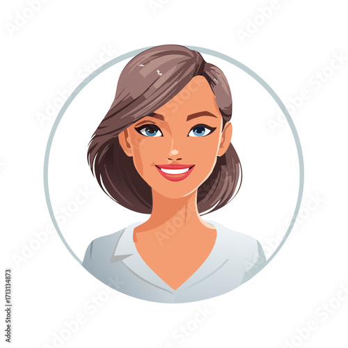 Friendly Woman Avatar With Bright Blue Eyes and Smiling Face Inside Circular Frame